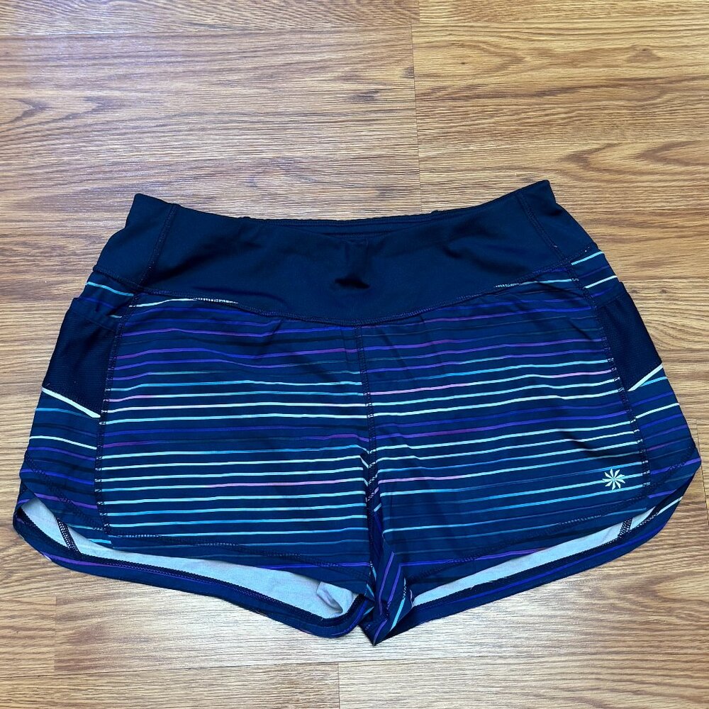 Athleta Blue Striped Running Shorts